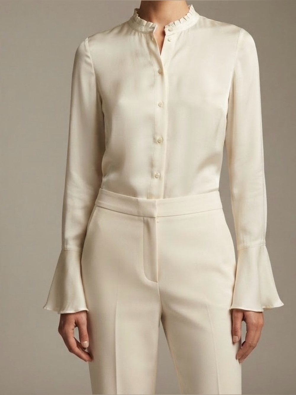 Club Monaco Cream High-Waist Tailored Trousers